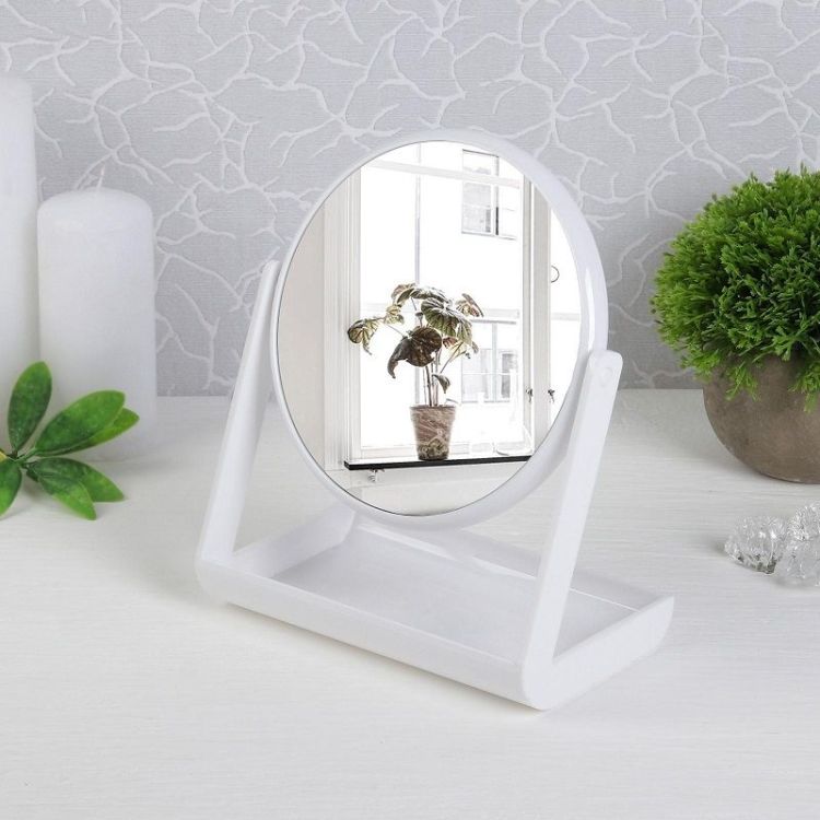 Зеркало настольное, на подставке, двустороннее, d зеркальной поверхности 14 см, цвет белый